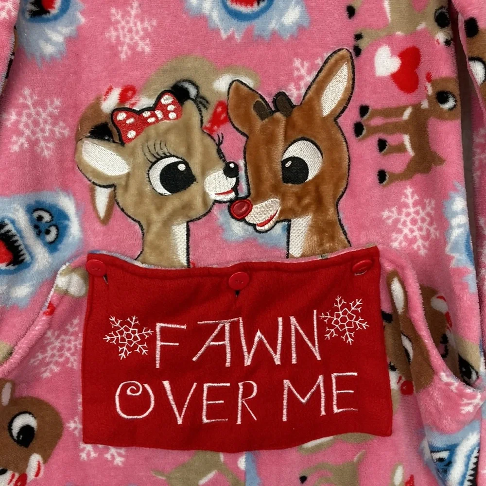 Rudolf the Red Nosed Reindeer Women’s Fleece Pajamas Onesie sz Medium
